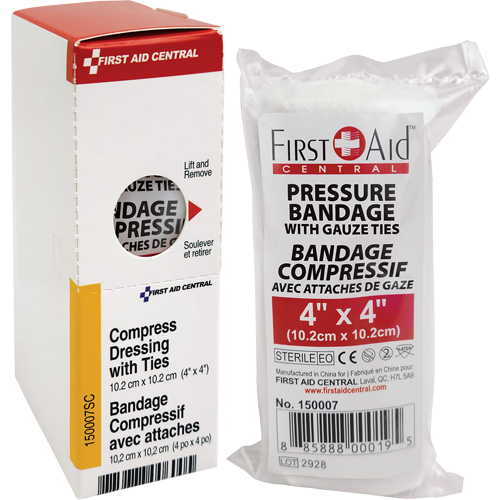 SmartCompliance&reg; Refill Compress Pressure Bandage with Ties, 4" L x 4" W St. Lawrence Industrial & Safety Supply