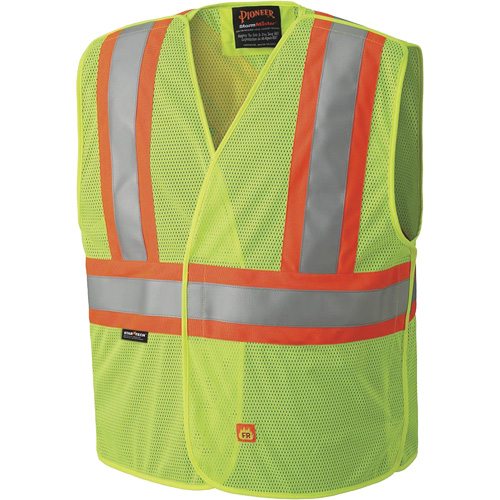 6916A Flame Resistant Safety Vest, High Visibility Lime-Yellow, Medium/Small, Polyester St. Lawrence Industrial & Safety Supply