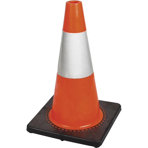 181 C&ocirc;ne de s&eacute;curit&eacute; flexible de premi&egrave;re qualit&eacute;, 18", Orange, Bande(s) r&eacute;fl&eacute;chissante(s) 6" St. Lawrence Industrial & Safety Supply