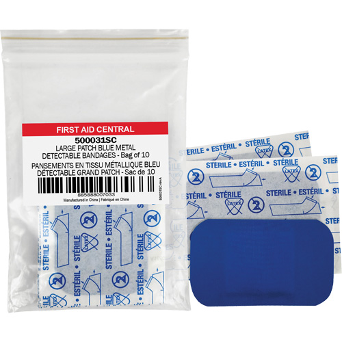 Blue Adhesive Bandages, Rectangular/Square, 3", Fabric Metal Detectable, Non-Sterile St. Lawrence Industrial & Safety Supply