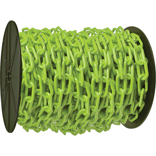 Chaîne de s&eacute;curit&eacute; en plastique robuste, Vert, Maillon de 2", 100' de long St. Lawrence Industrial & Safety Supply
