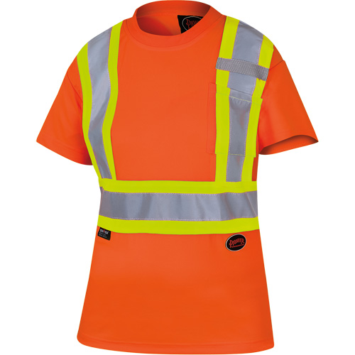 6948 Women's Bird's-Eye Safety T-Shirt, Polyester, X-Small, High Visibility Orange St. Lawrence Industrial & Safety Supply