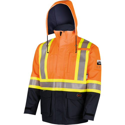 4484 Manteau de s&eacute;curit&eacute; Defender antistatique/ignifuge/anti-arc &eacute;lectrique en trilamin&eacute;, Petit, Noir/Orange haute visibilit&eacute;, 11 cal/cm² St. Lawrence Industrial & Safety Supply
