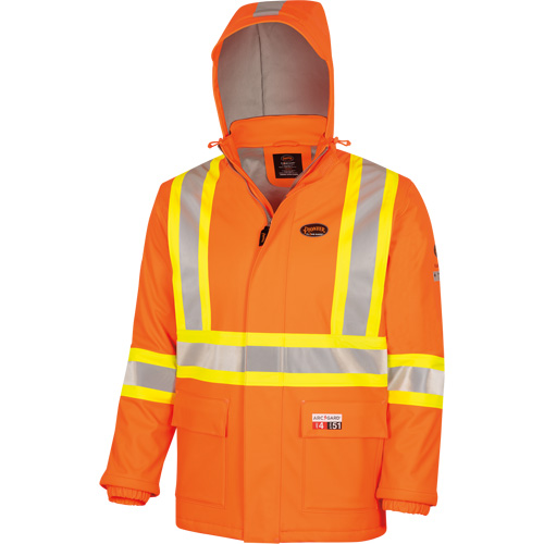 5884 Flash-Gard&reg; FR/Arc-Rated Waterproof Jacket with Hood, Small, High Visibility Orange, 51 cal/cm² St. Lawrence Industrial & Safety Supply