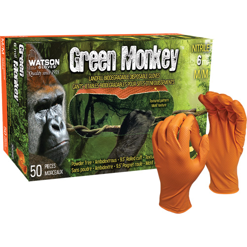 Gants jetables GreenMonkey, Petit, Nitrile, 6 mils, Sans poudre, Orange St. Lawrence Industrial & Safety Supply