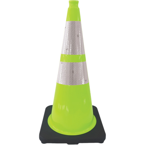 Premium Traffic Cone, 28", Lime Green, 4" & 6" Reflective Collar(s) St. Lawrence Industrial & Safety Supply