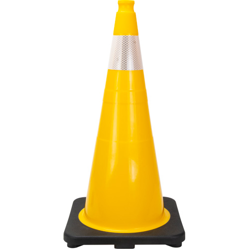 C&ocirc;ne de signalisation de premi&egrave;re qualit&eacute;, 28", Jaune, Bande(s) r&eacute;fl&eacute;chissante(s) 4" St. Lawrence Industrial & Safety Supply