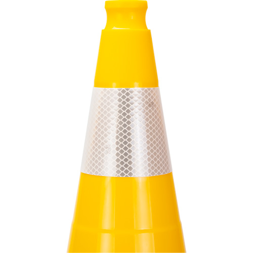 C&ocirc;ne de signalisation de premi&egrave;re qualit&eacute;, 28", Jaune, Bande(s) r&eacute;fl&eacute;chissante(s) 4" St. Lawrence Industrial & Safety Supply