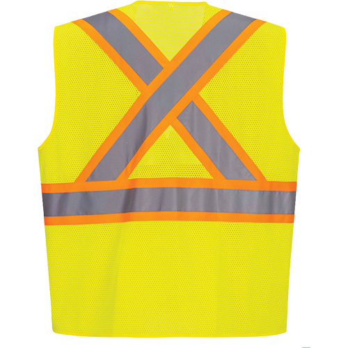 Contrast-Striped Safety Vest, High Visibility Lime-Yellow, Small, Polyester St. Lawrence Industrial & Safety Supply