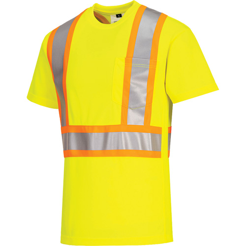 T-shirt de s&eacute;curit&eacute; &agrave; bandes contrastantes, Polyester, Petit, Jaune lime haute visibilit&eacute; St. Lawrence Industrial & Safety Supply