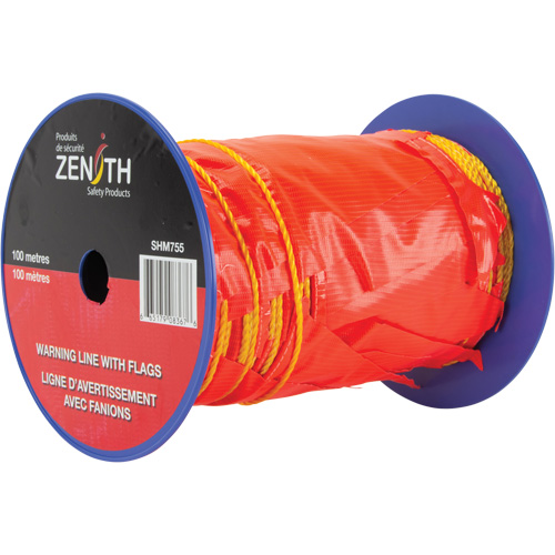 Ligne d'avertissement avec fanions, 328' lo, Orange/Jaune St. Lawrence Industrial & Safety Supply
