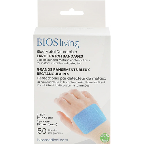 Blue Large Patch Bandages, Rectangular/Square, 3", Fabric Metal Detectable, Sterile St. Lawrence Industrial & Safety Supply