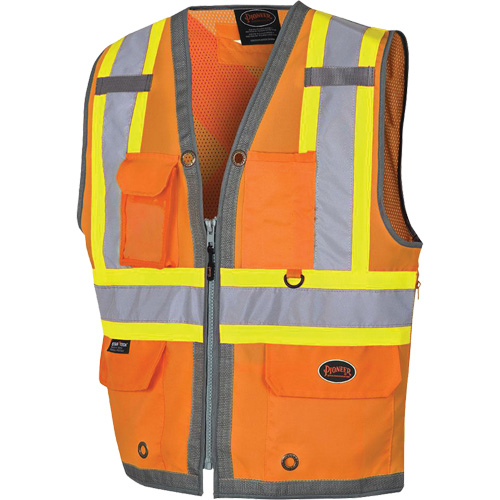 Veste de s&eacute;curit&eacute; pour arpenteur Pioneer avec fermeture &agrave; glissi&egrave;re et dos en maille, Orange haute visibilit&eacute;, Petit, Polyester St. Lawrence Industrial & Safety Supply