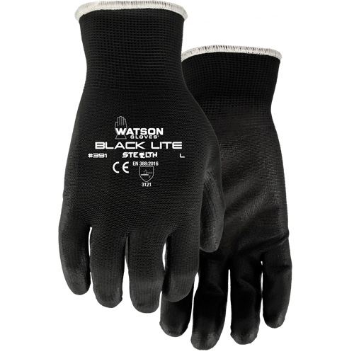 391 Stealth Black Lite Gloves, X-Small, Polyurethane Coating, Polyester Shell St. Lawrence Industrial & Safety Supply