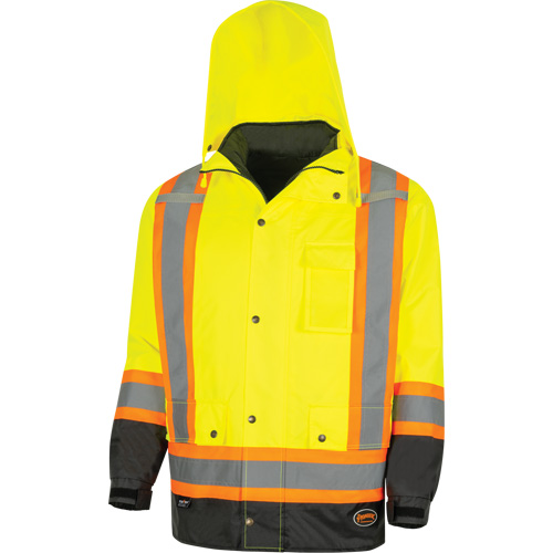 5057 Pioneer&reg; Yukon 7-in-1 Waterproof Winter Safety Parka, Polyester, Black/High Visibility Lime-Yellow, X-Small St. Lawrence Industrial & Safety Supply