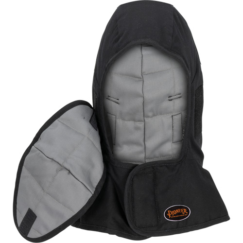 Pioneer 765A Flame-Resistant Quilted Hard Hat Liner with Long Neck & Detachable Mouthpiece, Black/Grey, Cotton/FR-Tech&reg;/Modacrylic/Nylon St. Lawrence Industrial & Safety Supply