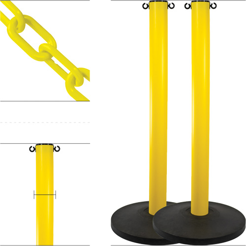 Industrial Stanchion Kit with Plastic Chain, 37" High, Yellow St. Lawrence Industrial & Safety Supply