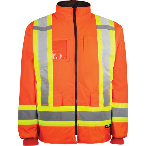 Manteau haute visibilit&eacute; 7-en-1, Polyester, Orange haute visibilit&eacute;, T-Grand St. Lawrence Industrial & Safety Supply