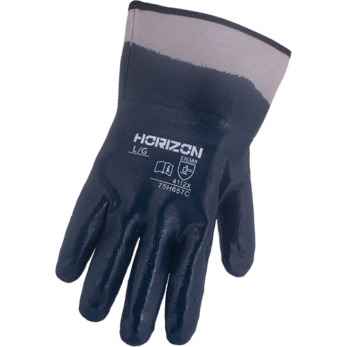 Horizon&reg; Navy Gloves with Pasted Cuffs, Large, Nitrile Coating, Jersey/Cotton Shell St. Lawrence Industrial & Safety Supply