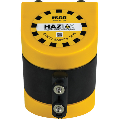 Syst&egrave;me de barri&egrave;re de s&eacute;curit&eacute; HAZLOK, Plastique, Fixation magn&eacute;tique, 30', Ruban Noir et jaune St. Lawrence Industrial & Safety Supply