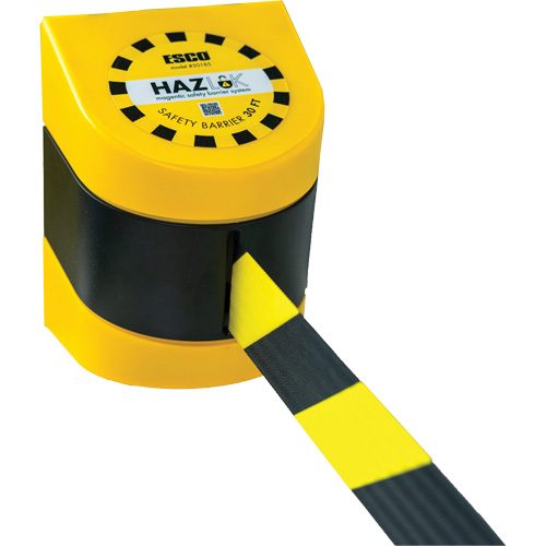 Syst&egrave;me de barri&egrave;re de s&eacute;curit&eacute; HAZLOK, Plastique, Fixation magn&eacute;tique, 30', Ruban Noir et jaune St. Lawrence Industrial & Safety Supply