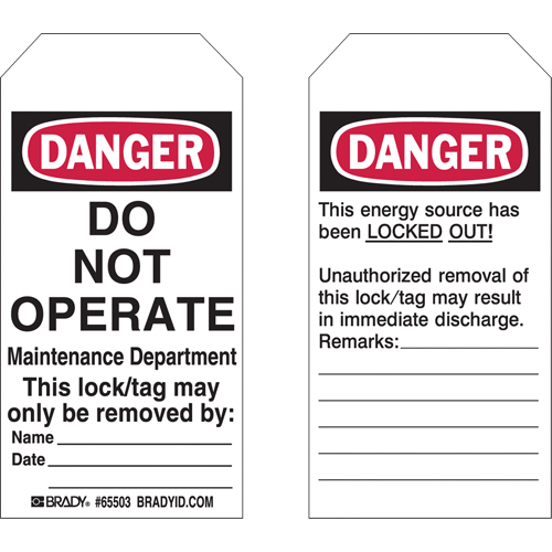 Lockout Tags, Plastic, 3" W x 5-1/2" H, English St. Lawrence Industrial & Safety Supply