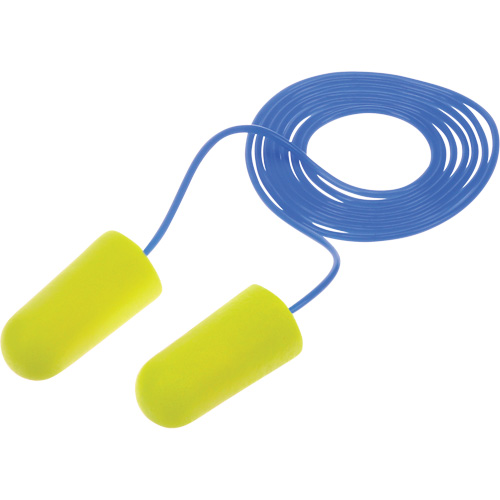 Bouchons d'oreilles n&eacute;on jaune E-A-Rsoft, Vrac - Sac en poly, Avec cordon St. Lawrence Industrial & Safety Supply