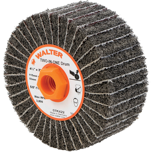 Two-In-One Finishing Drums, 4-1/2" Dia. x 2" W, 5/8"-11 Arbor, Aluminum Oxide St. Lawrence Industrial & Safety Supply