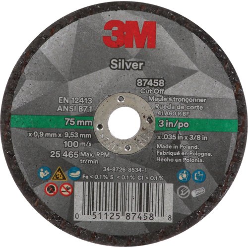 Meule &agrave; tronçonner Silver, 3" x 0,04", Arbre de 3/8"-24, Type 1, C&eacute;ramique, 25645 Tr/min St. Lawrence Industrial & Safety Supply