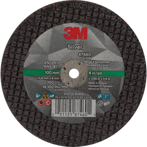 Silver Cut-Off Wheel, 4" x 0.04", 1/4"-28 Arbor, Type 1, Ceramic, 19100 RPM St. Lawrence Industrial & Safety Supply