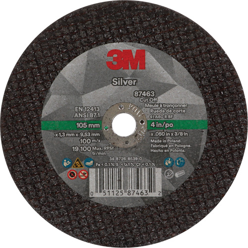 Silver Cut-Off Wheel, 4" x 0.05", 3/8"-24 Arbor, Type 1, Ceramic, 19100 RPM St. Lawrence Industrial & Safety Supply