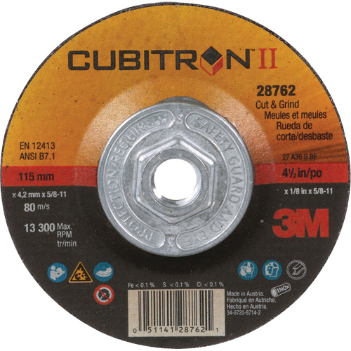 Cubitron II Quick Change Cut & Grind Wheel, 4-1/2" x 1/8", 5/8"-11 Arbor, Type 27, Ceramic St. Lawrence Industrial & Safety Supply