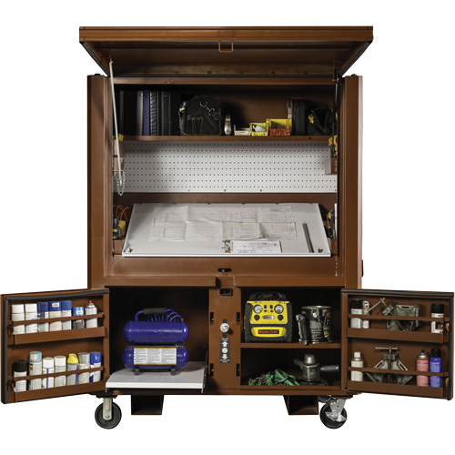 Coffre de chantier et surface de travail sur le terrain, 33" la x 63" p x 80" h, Acier, Rouge St. Lawrence Industrial & Safety Supply
