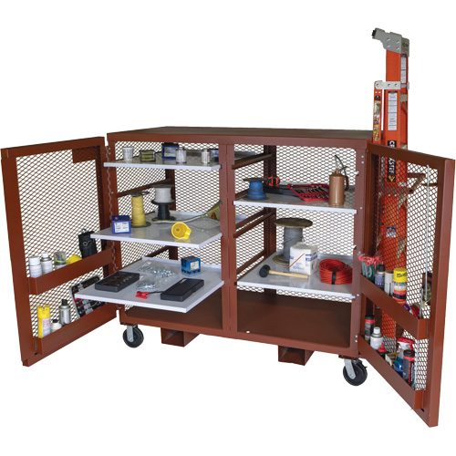 Mobile Mesh Cabinet, Steel, 49 Cubic Feet, Red St. Lawrence Industrial & Safety Supply