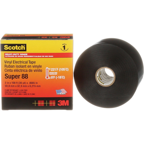 Ruban isolant Super 88 de calibre professionnel Scotch, 51 mm (2") x 33 m (108'), Noir, 8,5 mils St. Lawrence Industrial & Safety Supply