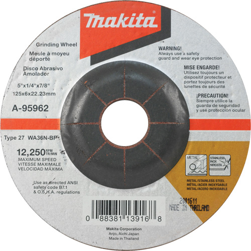 INOX Grinding Wheel, 5" x 1/4", 7/8" Arbor, Aluminum Oxide, Type 27 St. Lawrence Industrial & Safety Supply
