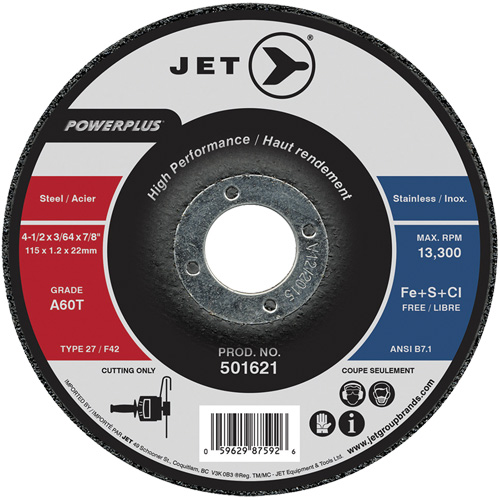 Meule &agrave; tronçonner PowerPlus A60T, 4-1/2" x 3/64", Arbre de 7/8", Type 27, 13 300 Tr/min St. Lawrence Industrial & Safety Supply