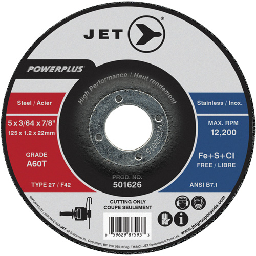 Meule &agrave; tronçonner PowerPlus A60T, 5" x 3/64", Arbre de 7/8", Type 27, 12 200 Tr/min St. Lawrence Industrial & Safety Supply