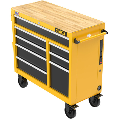Postes de travail industriel mobile, 8 tiroirs, 40" la x Jaune St. Lawrence Industrial & Safety Supply