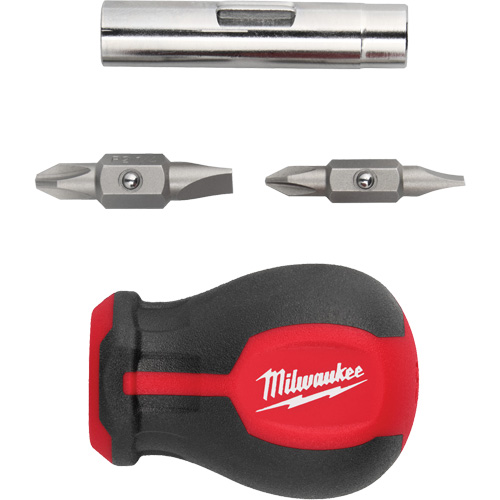 6-in-1 Stubby Multi-Bit Screwdriver, 3" L, Cushion Grip Handle St. Lawrence Industrial & Safety Supply