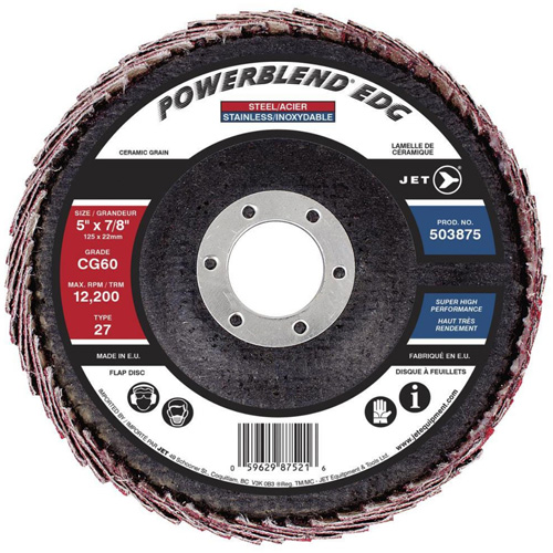 Disque &agrave; lamelles incurv&eacute; POWERBLEND EDG, 5" x 7/8", Type 27, Grain CG60, C&eacute;ramique St. Lawrence Industrial & Safety Supply
