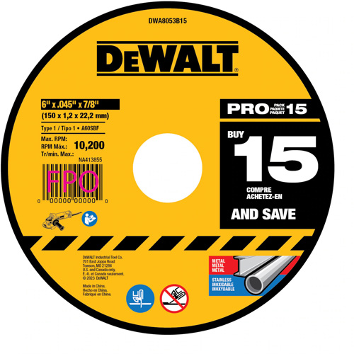 Meule &agrave; tronçonner pour m&eacute;tal, 6" x 0,045", Arbre de 7/8", Type 1, Oxyde d'aluminium St. Lawrence Industrial & Safety Supply