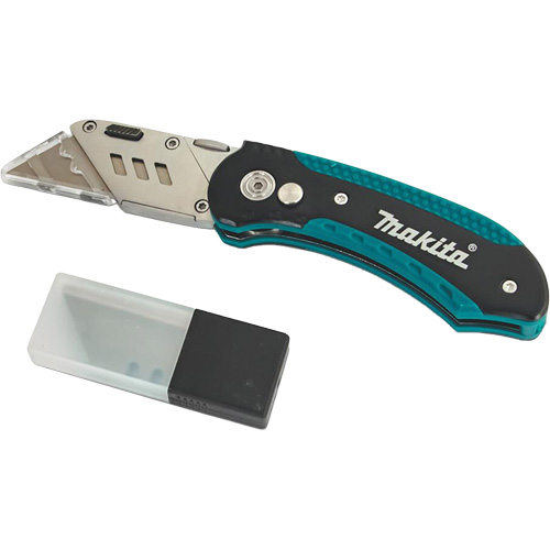 Folding Quick-Change Jobsite Utility Knife with 10-Piece Replacement Blades, Steel Blade St. Lawrence Industrial & Safety Supply