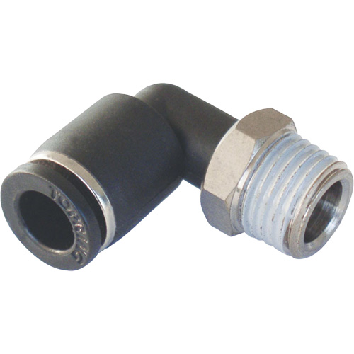 Adaptateur coude m&acirc;le NPT MAXFIT &agrave; raccord instantan&eacute; (push-to-connect), 3/8" x 1/2" dia., Polym&egrave;re PBT St. Lawrence Industrial & Safety Supply
