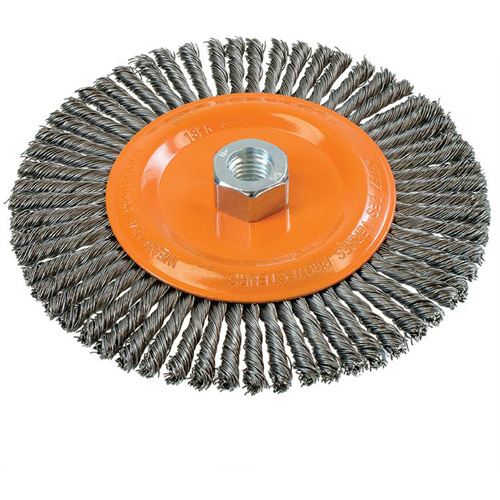 Brosse &agrave; fils nou&eacute;s pour cordons de soudure, Dia. 6-7/8'', Fils 0,02", Arbre 5/8"-11, Acier St. Lawrence Industrial & Safety Supply