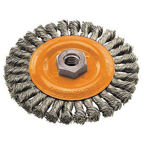 Brosse rotative &agrave; fils nou&eacute;s large, Dia. 4", Fils 0,02", Arbre 5/8"-11, Acier St. Lawrence Industrial & Safety Supply