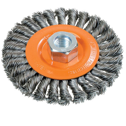 Brosse rotative &agrave; fils nou&eacute;s large, Dia. 4-1/2", Fils 0,02", Arbre 5/8"-11, Acier St. Lawrence Industrial & Safety Supply