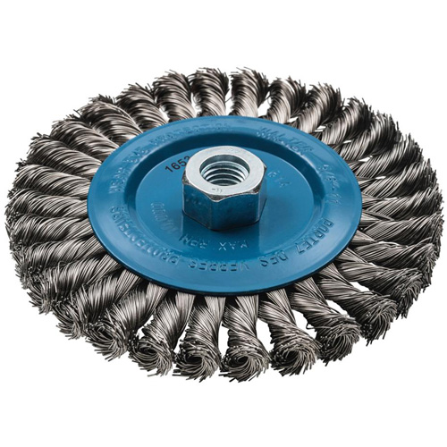 Wide Knotted Wire Wheel Brush, 6" Dia., 0.02" Fill, 5/8"-11 Arbor, Aluminum/Stainless Steel St. Lawrence Industrial & Safety Supply
