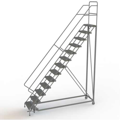 Safety Slope Rolling Ladder, 13 Steps, Serrated, 50° Incline, 130" High St. Lawrence Industrial & Safety Supply