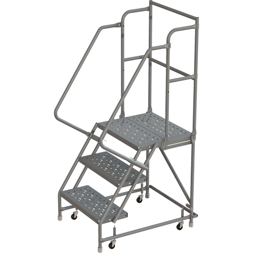 Escabeaux roulants &agrave; dessus profond, 3 marches, Largeur de la marche 16", Hauteur de la plateforme 30", Acier St. Lawrence Industrial & Safety Supply